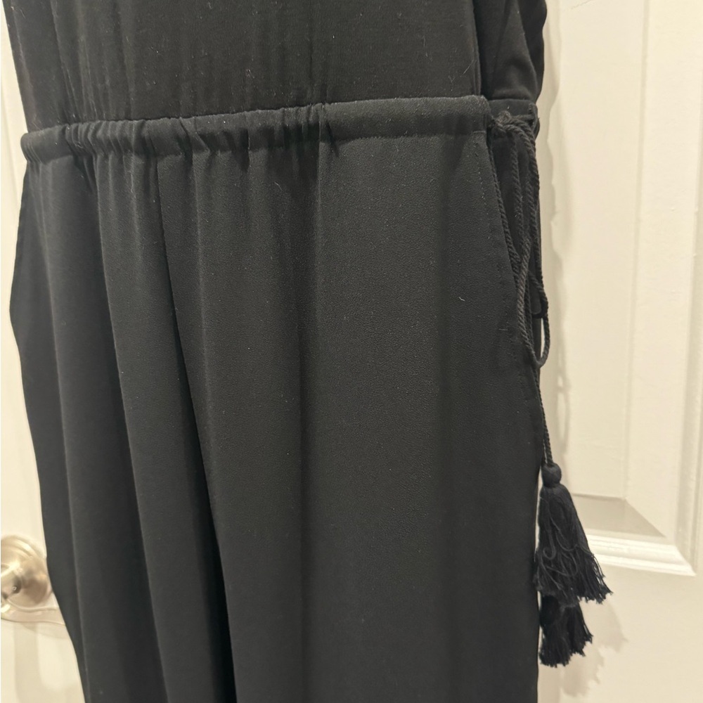 Loft Black Jumpsuit vneck and tassels size 6 chic straight leg one piece - Picture 3 of 7
